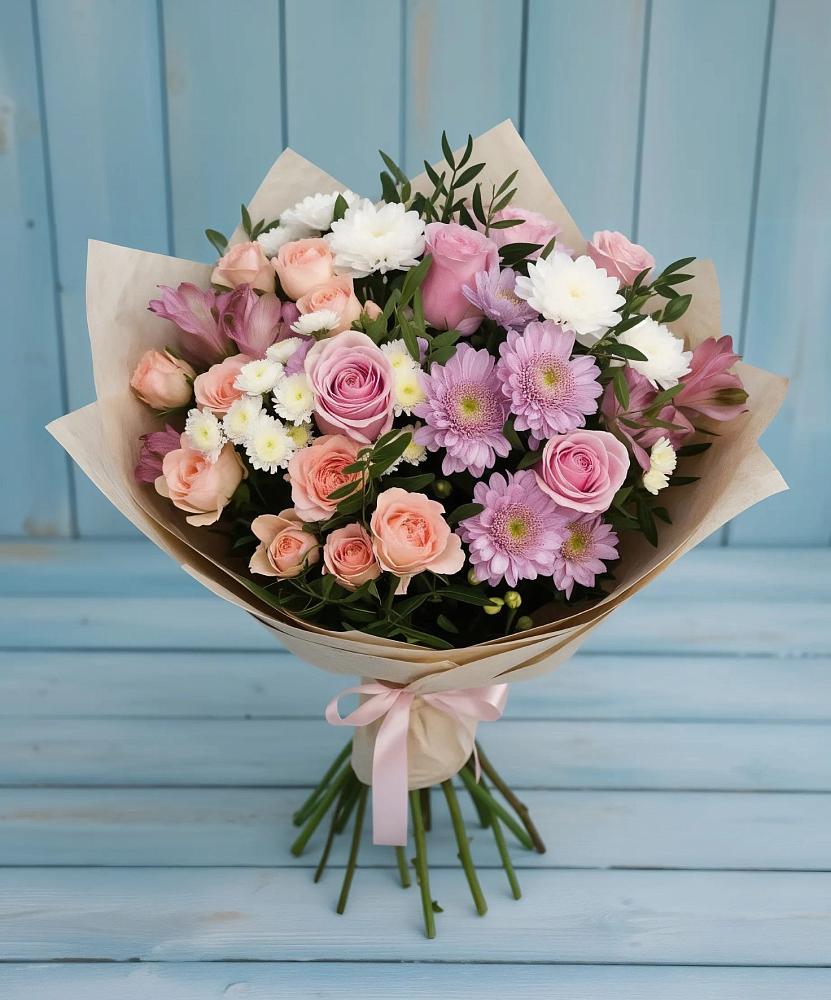 Букет цветов из: Хризантемы, Розы и Альстромерии в Дзержинске