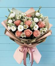 Букет цветов из:  Розы, Альстромерии и Лизиантусы в Дзержинске