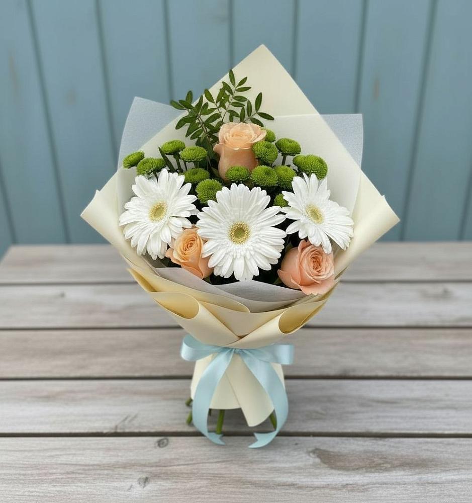 Букет цветов из: Герберы, Розы и Хризантемы в Дзержинске