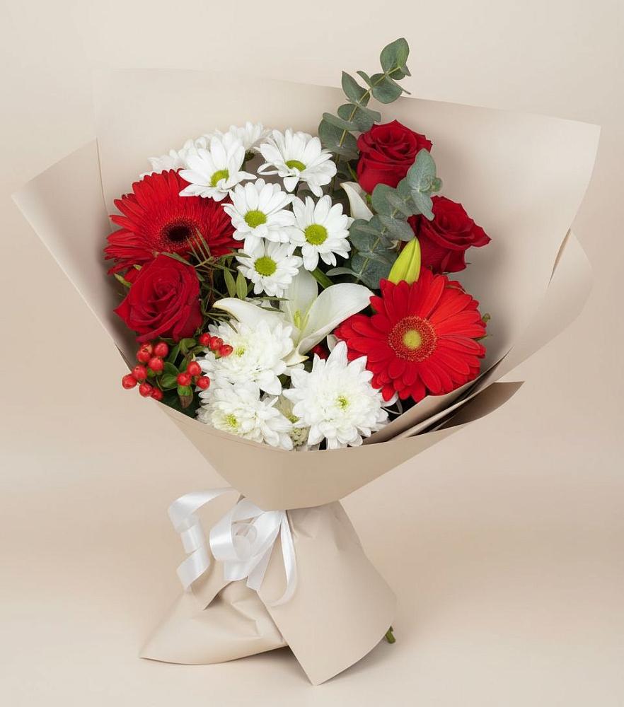 Букет цветов из: Розы, Хризантемы, Герберы и Лилии в Дзержинске