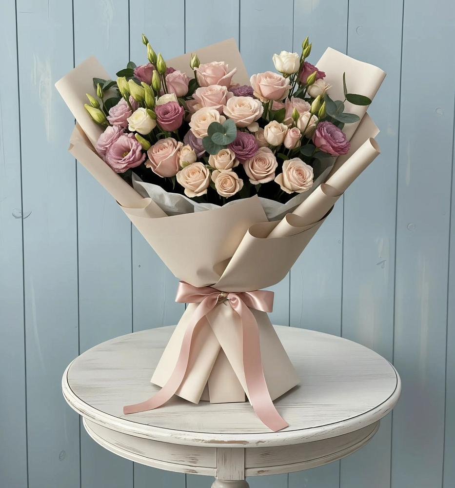 Букет цветов из: Розы и Лизиантусы в Дзержинске