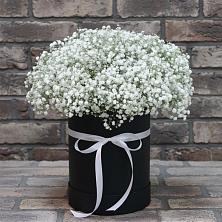 Цветочная композиция из Гипсофила в шляпной коробке в Дзержинске